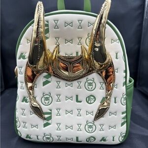 Green and White Backpack with Gold Horns